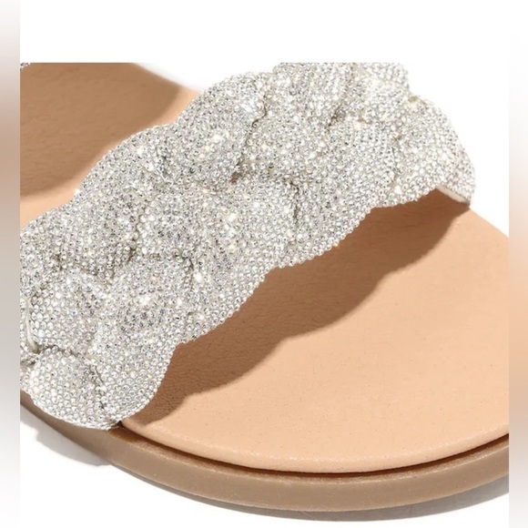 Steve Madden Dolay Silver Sparkly Gem Stone Bling Rope Slip On Flat Sandals Sz 8 - Picture 6 of 16